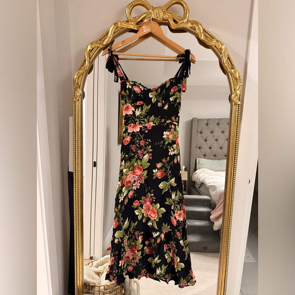 Reformation Nikita Black Floral Maxi Dress